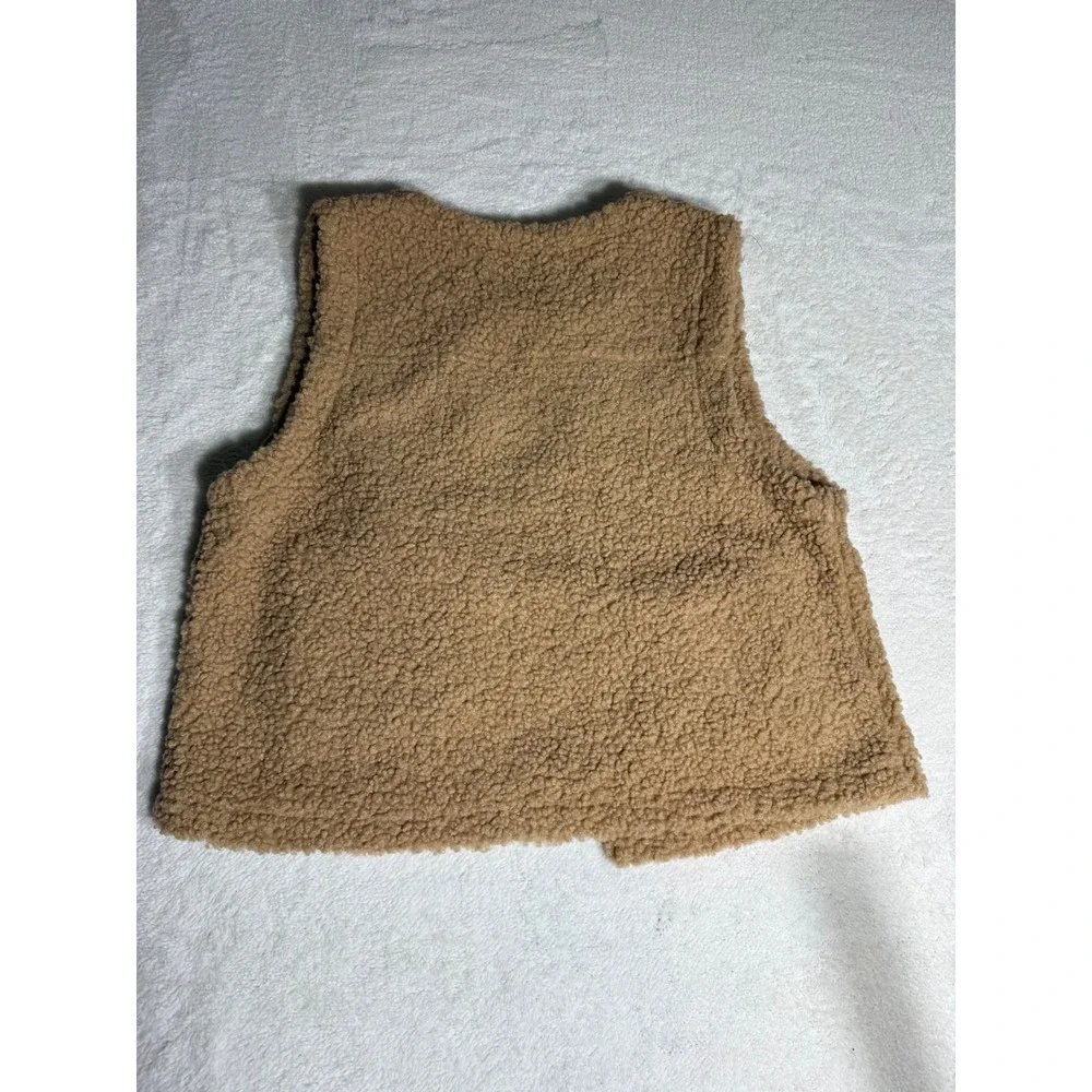 New In Sherpa Fleece Vest Women Large Tan Excellent Faux Shearling Gilet NJ90027
